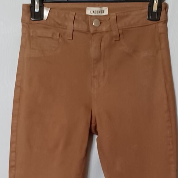 L'AGENCE MARGOT High Rise Skinny Java Coated Jeans. 25 - Picture 3 of 14